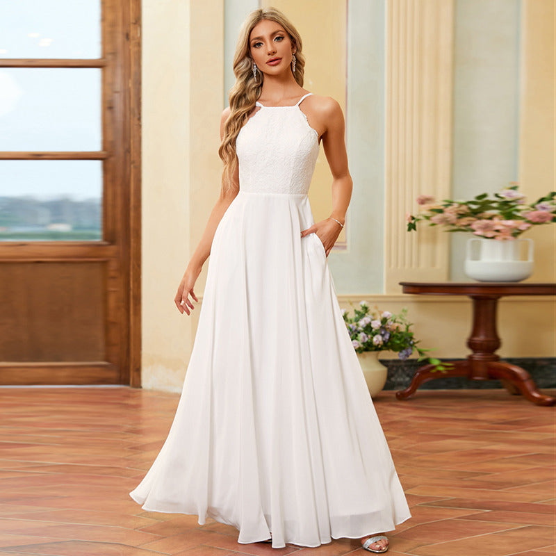 Bridal Wedding Dress Ivory Spaghetti Straps Long Scoop A-line