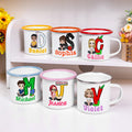 Taza esmaltada personalizada de 12 oz con nombre e inicial de un personaje de dibujos animados para la vuelta al cole, regalo de viaje para amigos, familia e hijos