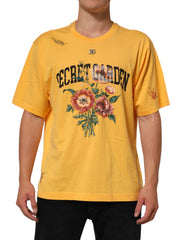Men's Yellow Secret Graden Floral Cotton Crewneck T-Shirt