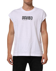 Men's White Cotton Sleeveless Printed Tank T-Shirt
