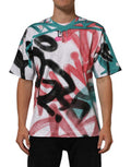 Men's White Graffiti Crew Neck Short Sleeves T-Shirt Cotton