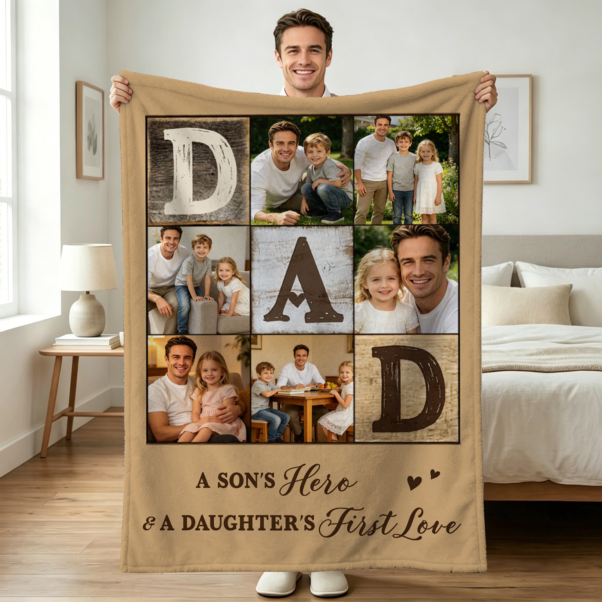 Cálida manta personalizada con diseño de collage de fotos y texto Uso diario Cumpleaños Día del Padre Regalo para papá Abuelo