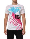 Men's White Graphic Print Cotton Crew Neck T-Shirt
