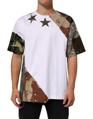 White Camouflage Patckwork Men Cotton T-Shirt Nylon