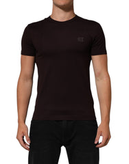 Men's Brown Logo Plaque Cotton Crew Neck T-Shirt