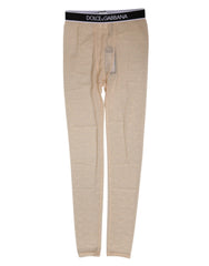 Women's Nylon Logo Lace Leggings Beige Elastane