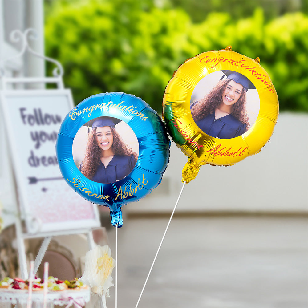 Personalizado Multicolor Foto Inflable Helio Globos de Calidad con Texto Juego de 2 Productos para Fiestas Graduación Ceremonia Regalo para Graduados