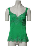 Women's Green Floral Lace Tank Lingerie Top Underwear Silk Elastane