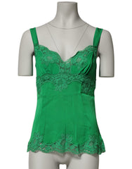 Women's Green Floral Lace Tank Lingerie Top Underwear Silk Elastane