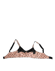 Women's Beige Silk Heart Print Soft Cup Bra Underwear Cotton Clothing