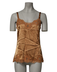 Women's Brown Floral Lace Tank Lingerie Sleepwear Underwear Silk Cotton Elastane Nylon Clothing
