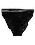 Women's Black Lace Slip Brief Logo Waistband Underwear Nylon Clothing