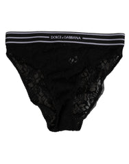 Women's Black Lace Slip Brief Logo Waistband Underwear Nylon Clothing