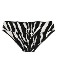 Women's Zebra-Print Silk Slip Briefs Black Elastane Bodysuits