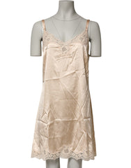 Women's Nude Chemise Lingerie Silk Blend Lace Trim Dress