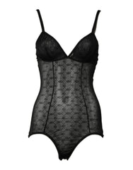 Women's Black Nylon Stretch Bodysuit Lingerie Underwear 08+pa Clothing