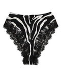 Women's Black Silk Zebra Print Lace High Waist Underwear Co+08+pa+se Clothing