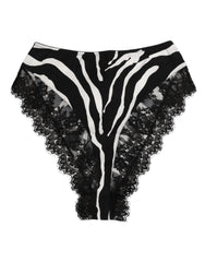 Women's Black Silk Zebra Print Lace High Waist Underwear Co+08+pa+se Clothing