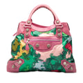 Lambskin and Satin Floral Print Motocross Giant 21 Brief Satchel