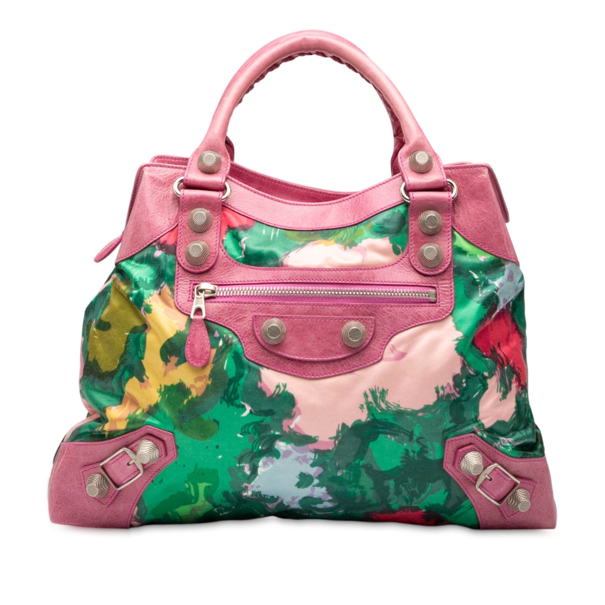 Lambskin and Satin Floral Print Motocross Giant 21 Brief Satchel