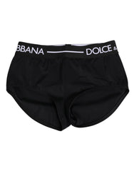 Women's Black Nylon Logo Waistband Shorts Underwear Elastane
