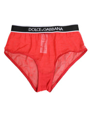 Women's Red Nylon Logo Waistband Brief Panty Underwear 07+pa Clothing