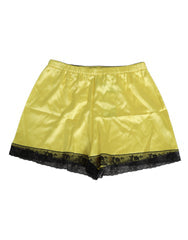 Women's Yellow Satin Silk Mid Waist Underwear Shorts Co+05+pa+se