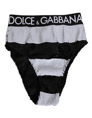 Women's Black White Sequin High Waist Panty Underwear And Clothing
