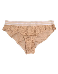 Women's Beige Lace Nylon High Waist Panty Underwear Clothing