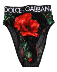 Women's Black Floral Silk High Waist Panty Underwear 06+se Clothing