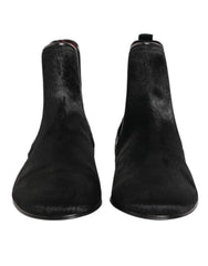 Black Leather Fur Men Chelsea Boots Shoes 90lf+kangaroo