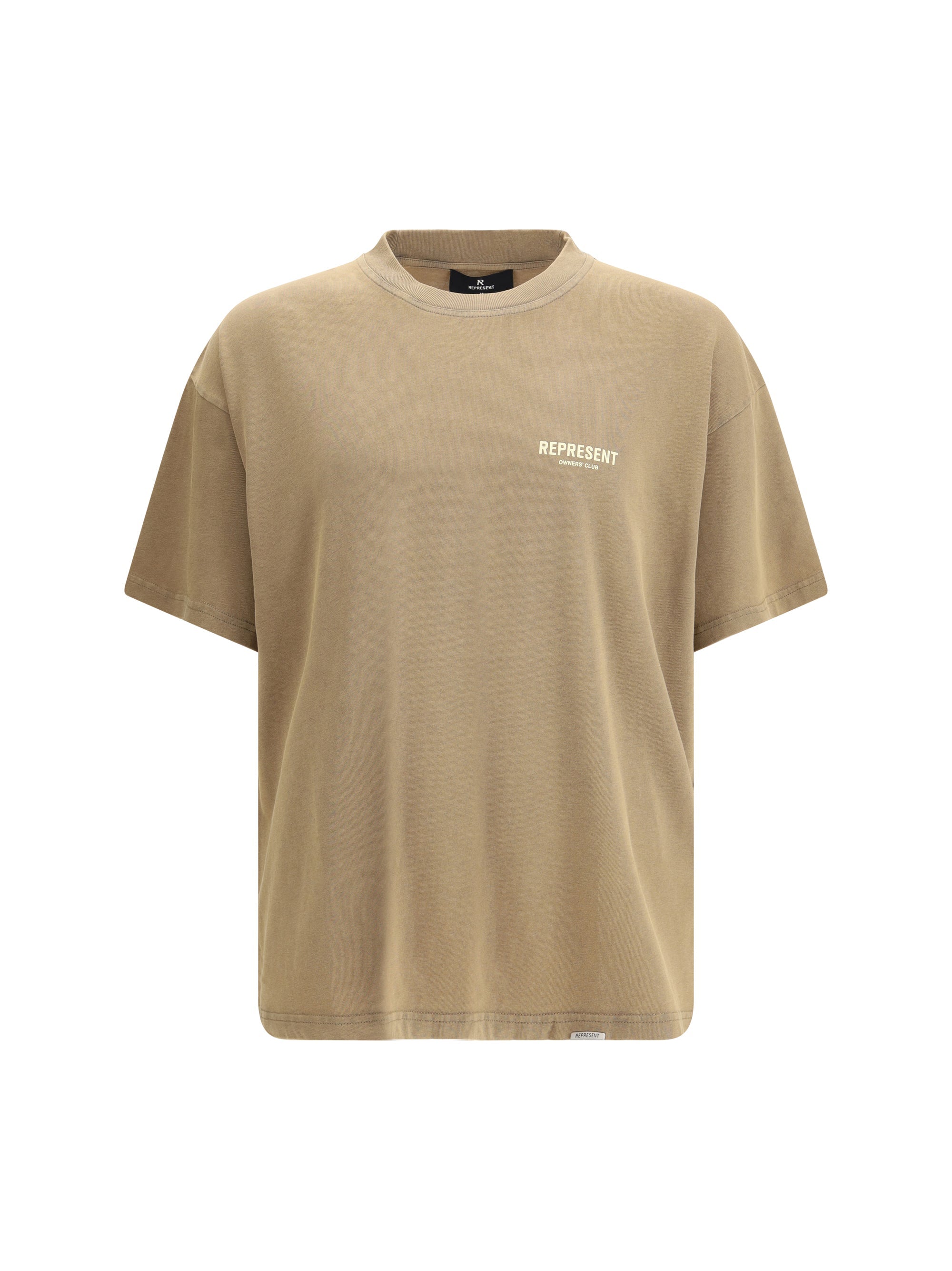 Represent Logo-Embroidered Cotton T-Shirt — Beige