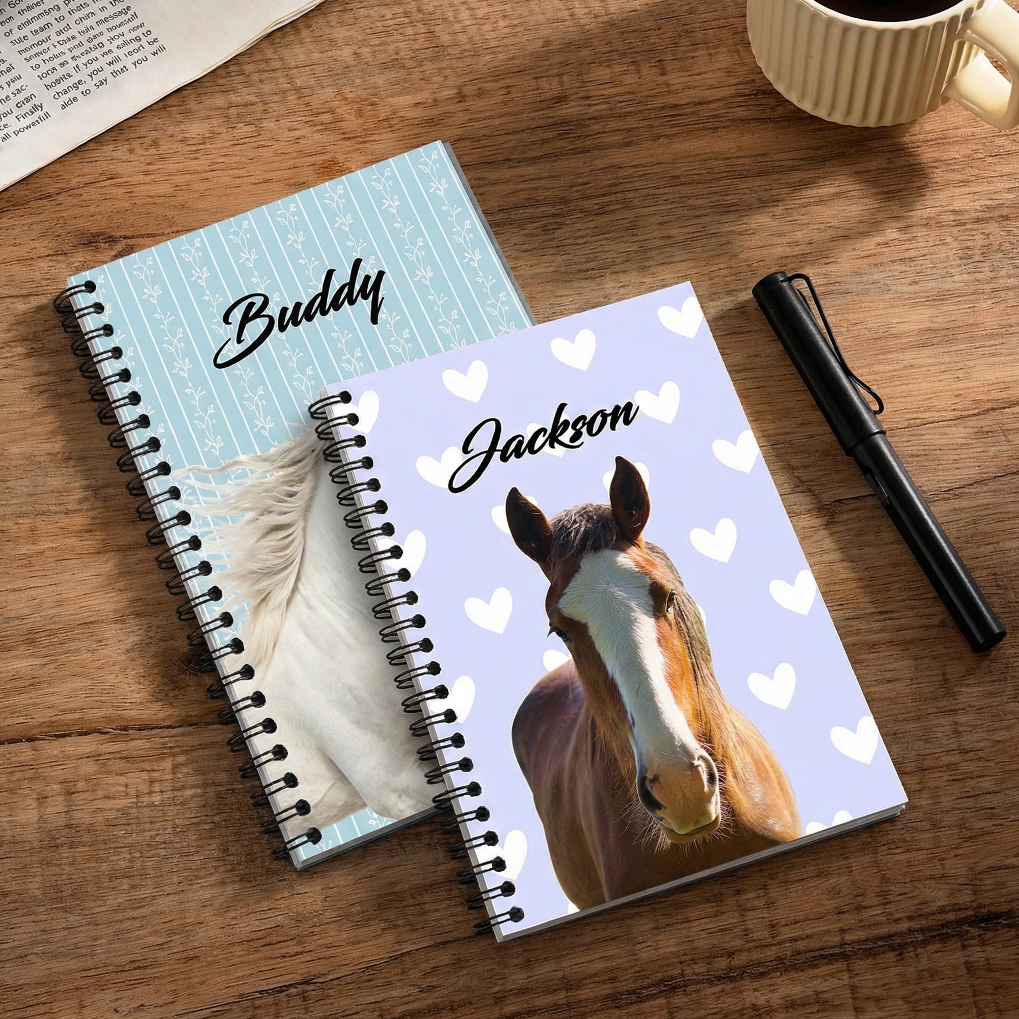 Cuaderno de fotos personalizado con el nombre del caballo en forma de pezuña de corazón multicolor Uso Regalo de aniversario para los amantes de los caballos Entusiastas de la escritura