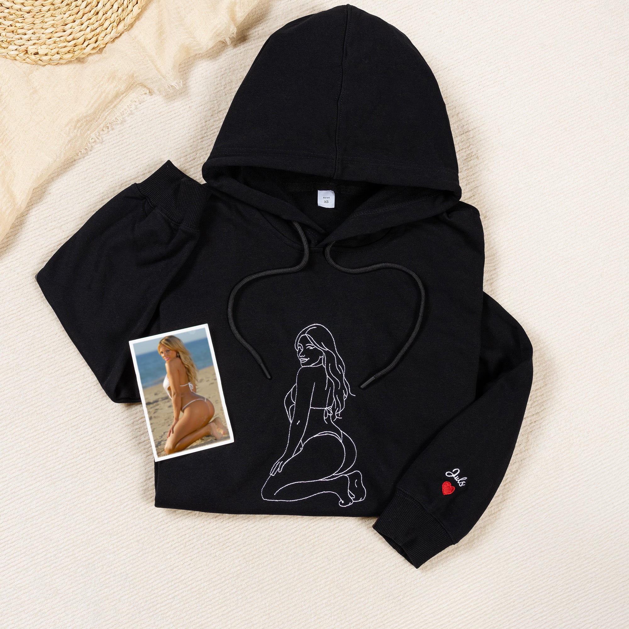 Personalizada Bordado Chic Foto Retrato Contorno Camiseta Sudadera Sudadera con capucha con texto Aniversario Despedida de soltera Cumpleaños Regalo para Hombres Amantes