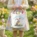 Cesta de Pascua de lona de gran capacidad personalizada con el nombre y el texto Happy Easter Bunny Design Easter Egg Hunting Party Gift for Boys Girls
