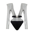 Women's Gray Viscose One-Piece Swimsuit Clothing