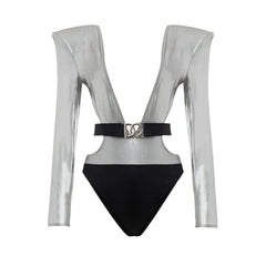 Women's Gray Viscose One-Piece Swimsuit Clothing