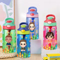 Crayones de colores personalizados Lindo personaje de caricatura Botella de agua para niños de 16 oz con nombre e inicial Regalo de cumpleaños de regreso a la escuela para niños Niñas