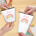 Bolsa de lápices telescópica personalizada con el nombre de un simpático corazón arco iris Material escolar Regalo de cumpleaños para niños