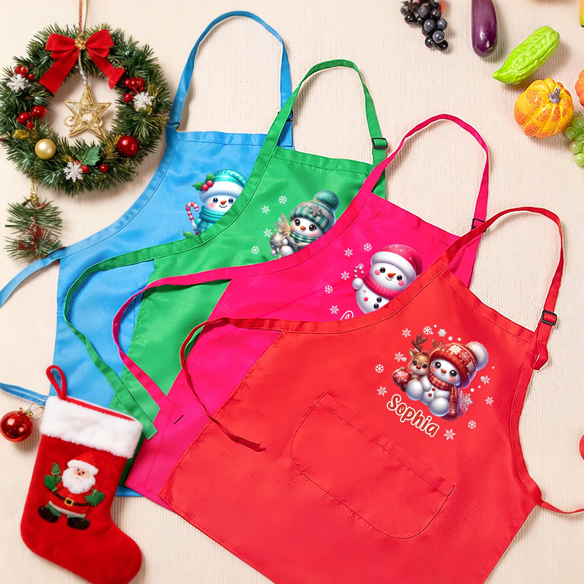 Set de delantal y gorro de cocinero con nombre y bolsillo para cocinar Regalo de Navidad para niños y niñas