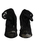 Women's Black Lace Stretch Heels Mid Calf Boots Shoes 21+pa+vi