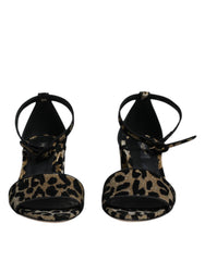 Women's Gold Leopard Ankle Strap Heels Sandals Shoes Black Pe+pu+vi