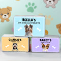 Personalizado lindo 3D de dibujos animados hueso de perro de alimentos de grado perro Treat caja de metal con el nombre de Pet's Day Birthday Gift for Pet Owner Lovers