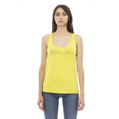 Yellow Viscose Women Top Bicolor
