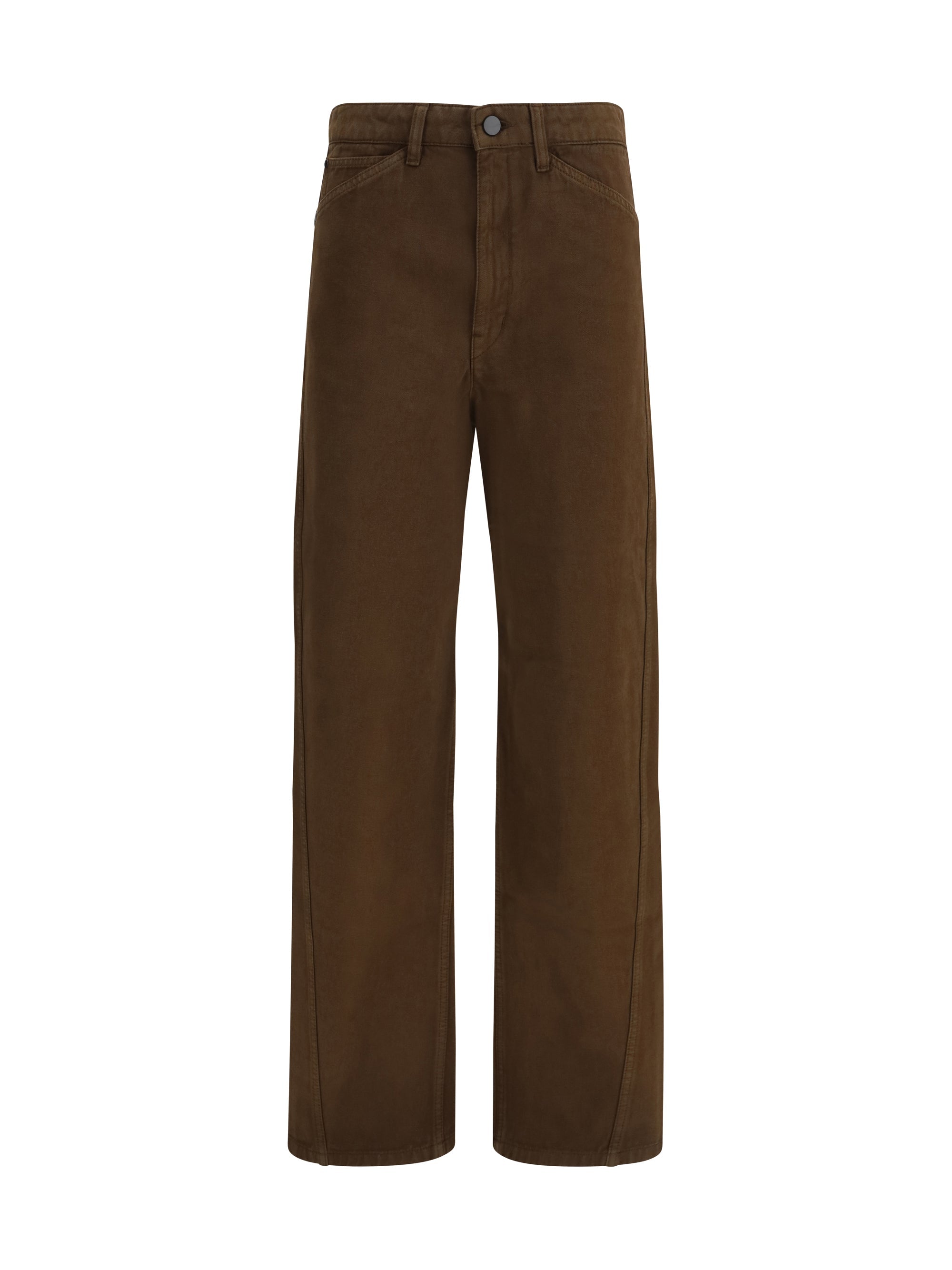 Lemaire Five-Pocket Twill Cotton Trousers — Brown