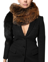 Women's Brown Red Fox Fur Neck Cashmere Warmer Scarf