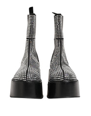 Men's Black Crystal Strass Mid Calf Short Boots Shoes Se+vi+glass