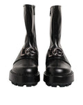 Men's Black Logo Plaque Mid Calf Biker Boots Shoes 100lf