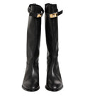 Men's Black Logo Plaque Over The Calf Boots Shoes Lamb