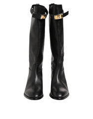 Men's Black Logo Plaque Over The Calf Boots Shoes Lamb